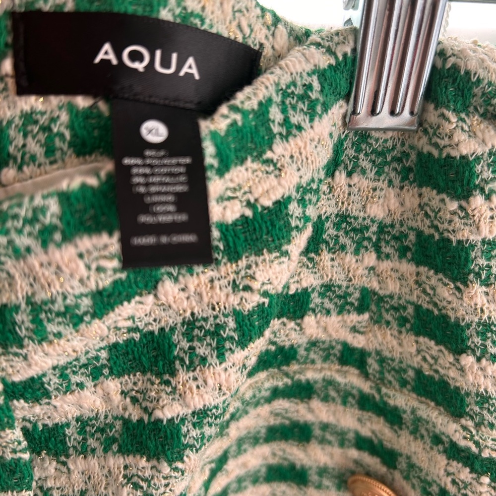 AQUA Green Tweed 2 piece suit Gold Button Preppy Sheath Size XL - Picture 4 of 13